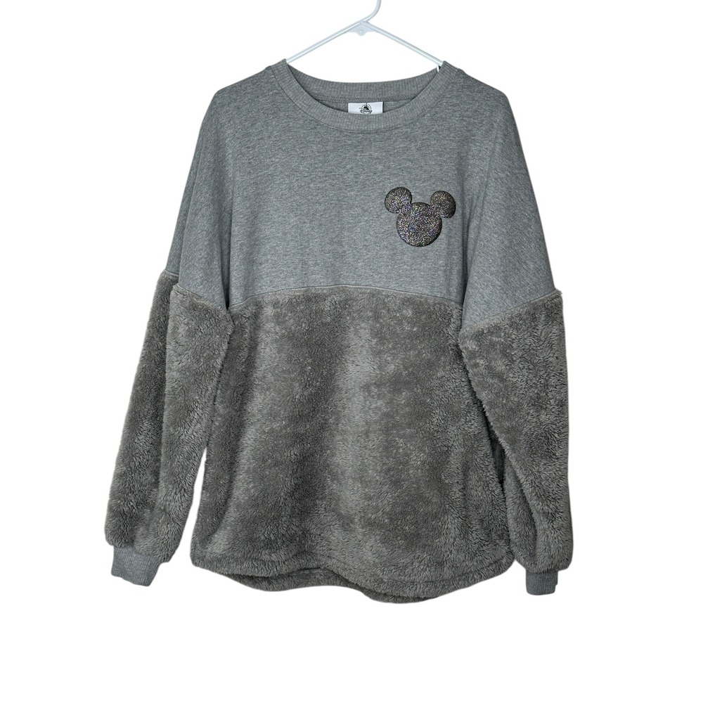 Disney Spirit Jersey Medium Grey Mickey Mouse New York Sherpa Pullover Shirt